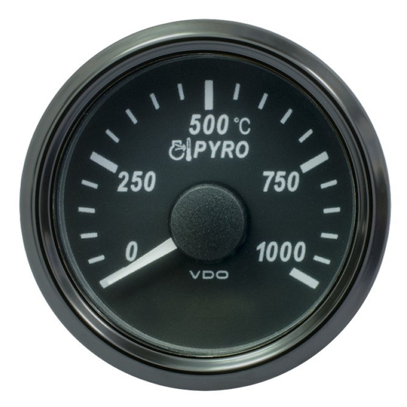 VDO SingleViu 1383 Pyrometer 1000°C Black 52mm Amber Lighted w Red Pointer gauge